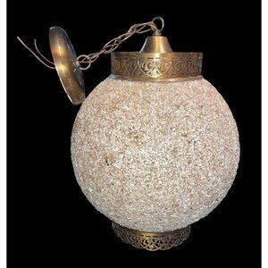 Vtg George Miller Popcorn Bubble Ball Swag Hanging Light Fixture Brass Details